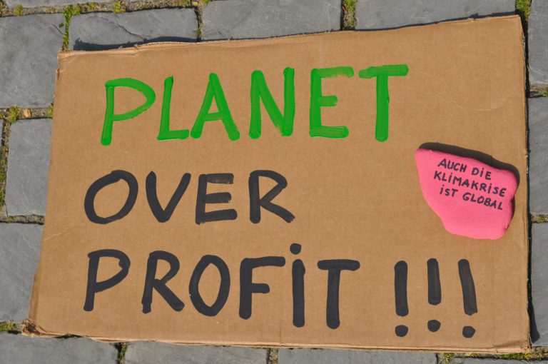 Demoschild Planet over Profit - Auch die Klimakrise ist global