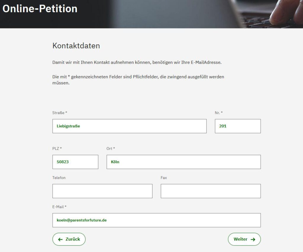 NRW-Petition (Muster) - Kontaktdaten
