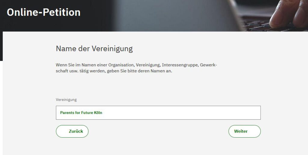 NRW-Petition (Muster) - Name der Vereinigung 