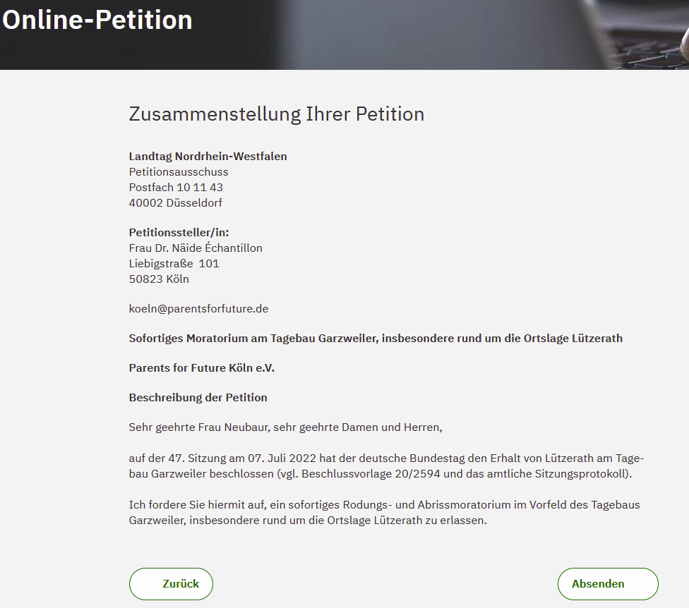 NRW-Petition (Muster) - Zusammenstellung