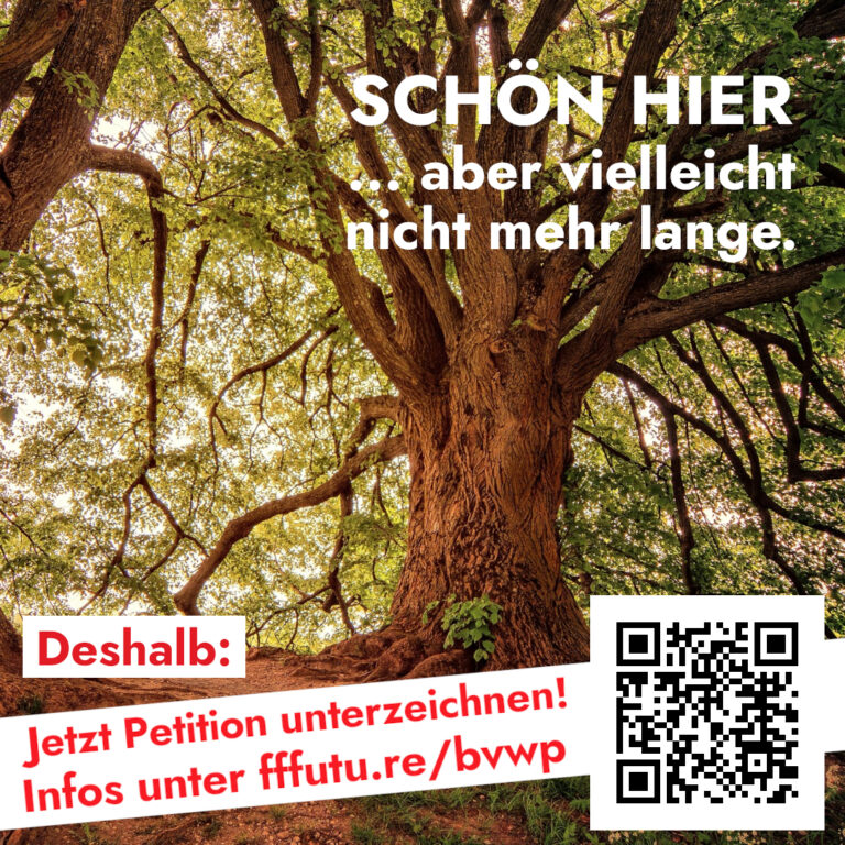Schön hier, ... aber vielleicht nicht mehr lange. Deshalb: Jetzt Petition unterzeichnen. Infos unter https://www.parentsforfuture.de/de/bvwp