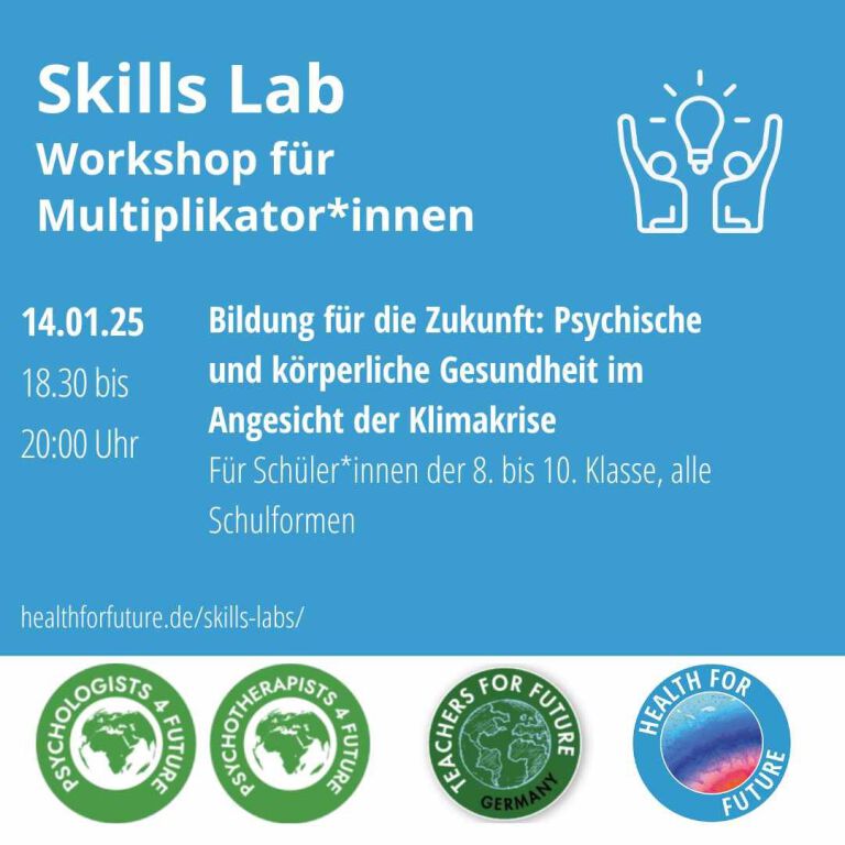 SharePic Skills Lab - Workshop für Multiplikator*innen 14.01.25 - Bildung für die Zukunft - Psychische und körperliche Gesundheit im Angesicht der Klimakrise 18:30 - 20 Uhr Unterrichtsmaterialien Für Schüler*innen der 8. bis 10. Klasse, alle Schulformen