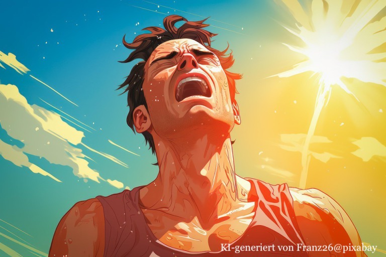 Mann, der unter der Hitze ächzt.