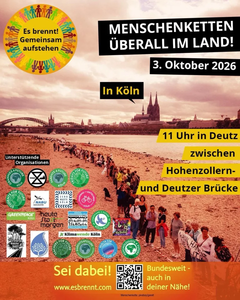 Es brennt! – Klimaschutz jetzt! Menschenketten in Köln und überall im Land!